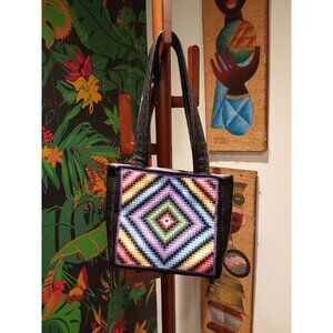 Handmade Unique Needlpoint and Leather Women's Pocketbook, Handbag. Grannycore